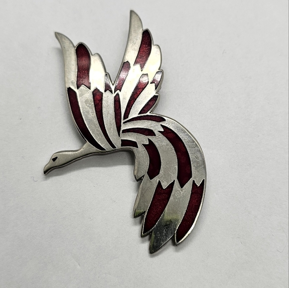 Rivest Flying Bird Vintage Red and silver Brooch - Picture 4 of 7